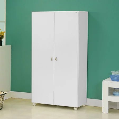 Armário Multiuso Alto 2 Portas com Rodízios e Nicho para Eletro - 100% MDF Branco [Organizador Universal]