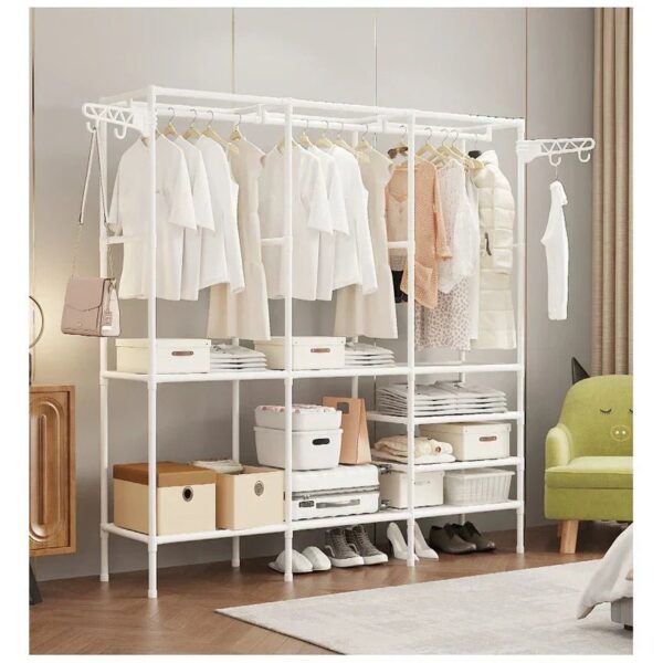 Arara De Roupa Varão De Chão Sapateira Rack Organizador Multiuso Aço Inox