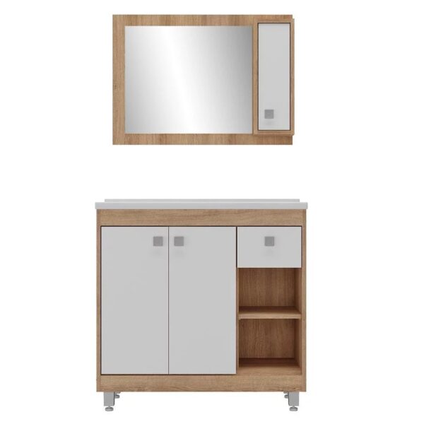 Armário Conjunto de Casa de banho com Gabinete, Cuba e Espelheira 3 Portas Viena 80 cm