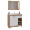 Armário Conjunto de Casa de banho com Gabinete, Cuba e Espelheira 3 Portas Viena 80 cm