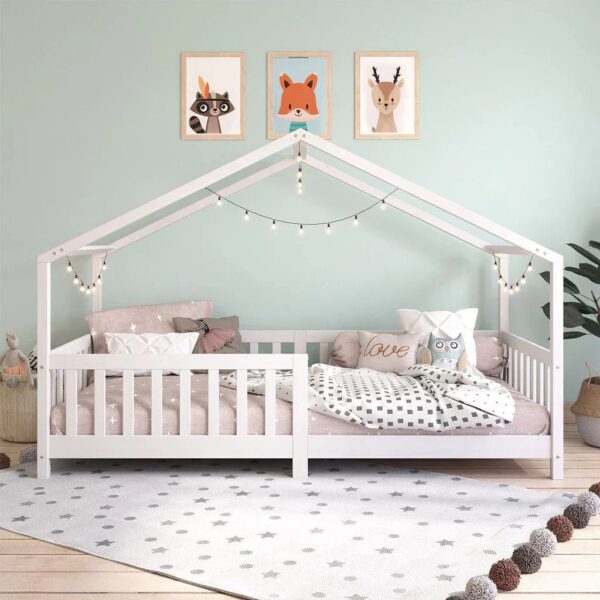 Cama Casinha Montessoriana Solteiro Lisan - 100% Madeira Maciça [Grade de Proteção 32cm]