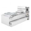 Cama Solteiro Multifuncional com Baú, 2 Gavetas e Auxiliar - 100% Madeira Maciça Branca [Jade Premium]