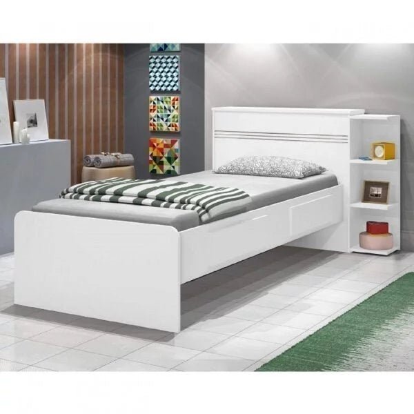 Cama Solteiro Multifuncional com Baú, 2 Gavetas e Auxiliar - 100% Madeira Maciça Branca [Jade Premium]
