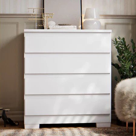 Cómoda Imperial 4 Gavetas Compacta - Branco/Nature Branco-pérola [Acabamento Premium]