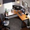 Mesa Escrivaninha de Canto em L Berlim Home Office - 100% MDF Preto/Cinamomo [Design Industrial]