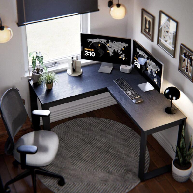 Mesa Escrivaninha de Canto em L Berlim Home Office - 100% MDF Preto/Cinamomo [Design Industrial]