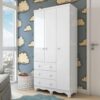 Roupeiro Infantil Mimo 3 Portas e 3 Gavetas - 100% MDF Branco Brilho [Kit Rodapé Duplo]