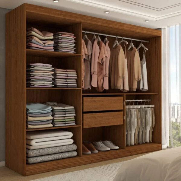 Roupeiro Casal Harvard 3 Portas 2 Gavetas com Espelho 100% Mdf
