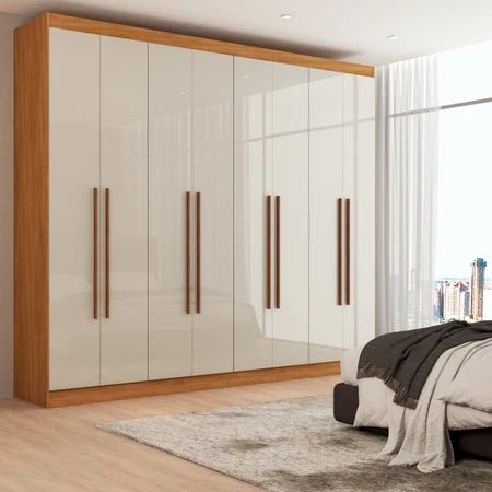 Roupeiro Casal Ele e Ela 8 Portas e 8 Prateleiras - 100% MDF Cinamomo/Chumbo [Largura 2.06m]