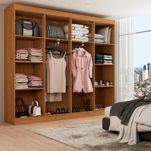 Roupeiro Casal Ele e Ela 8 Portas e 8 Prateleiras - 100% MDF Cinamomo/Chumbo [Largura 2.06m]