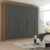 Roupeiro Casal Ele e Ela 8 Portas e 8 Prateleiras - 100% MDF Cinamomo/Chumbo [Largura 2.06m]