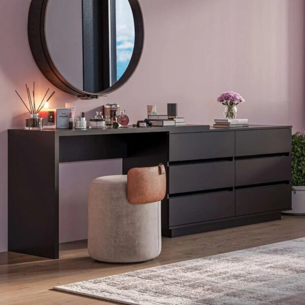 Escrivaninha em L ou Reta 140cm 6 Gavetas Preto [PROMOÇÃO]