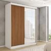Roupeiro Solteiro Espaçoso 2 Portas de Correr com Espelho e 4 Gavetas - 100% MDF [Cinamomo/Branco-pérola]