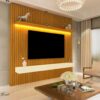 Painel Home Ripado para TV Até 75" com LED e 2 Gavetas - 100% MDF Naturale/Branco-pérola [Altura 2.50m]