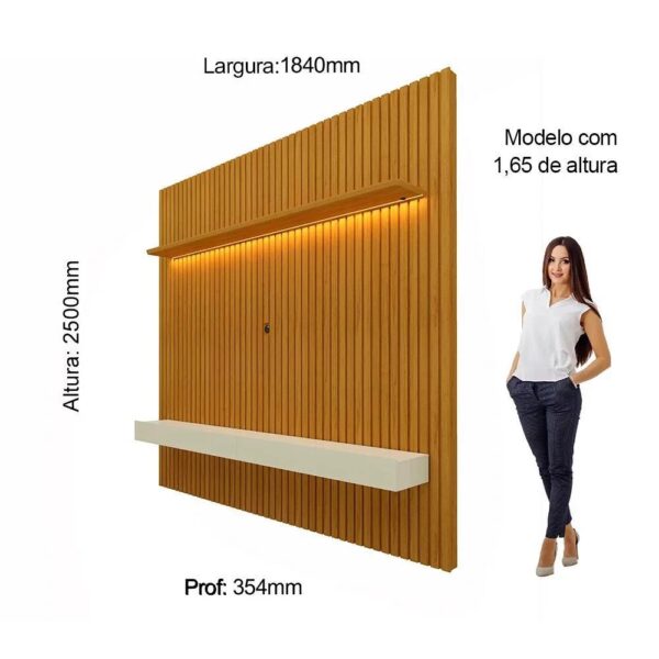 Painel Home Ripado para TV Até 75" com LED e 2 Gavetas - 100% MDF Naturale/Branco-pérola [Altura 2.50m]