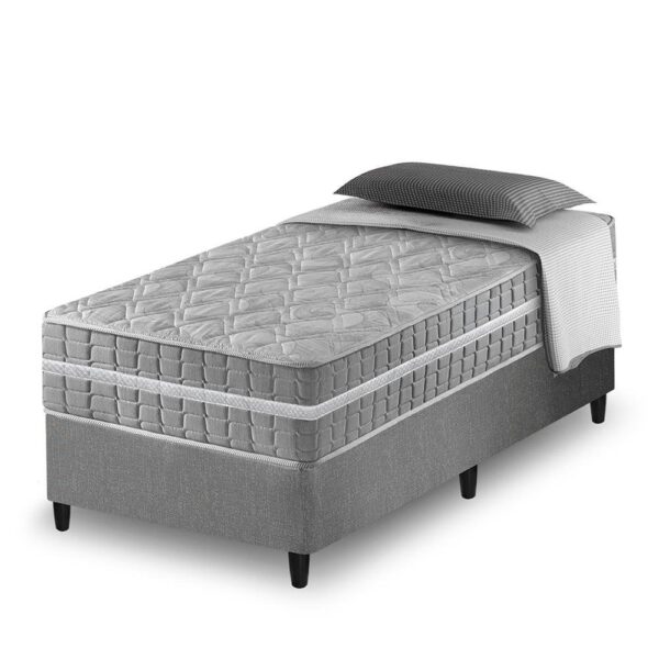 Cama Box Solteiro King Cinza + Colchão Molas Ensacadas Alabama 96x203x61cm