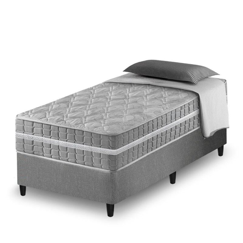 Cama Box Solteiro King Cinza + Colchão Molas Ensacadas Alabama 96x203x61cm