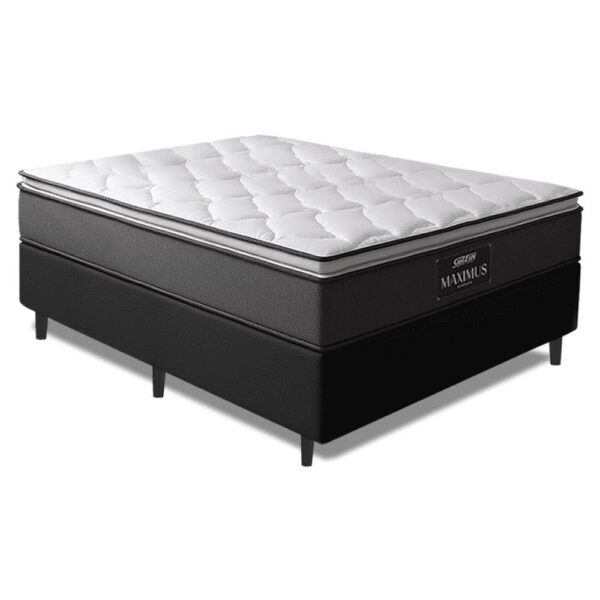 Cama Box Casal Colchão Molas Ensacadas Pillow Maximus 138x188x62cm Cinza / Preto Gazin
