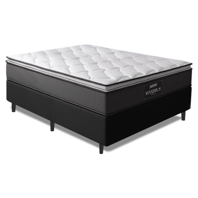 Cama Box Casal Colchão Molas Ensacadas Pillow Maximus 138x188x62cm Cinza / Preto Gazin